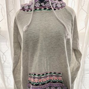EMPYRE Light Grey Tribal Print Hooded Sweatshirt